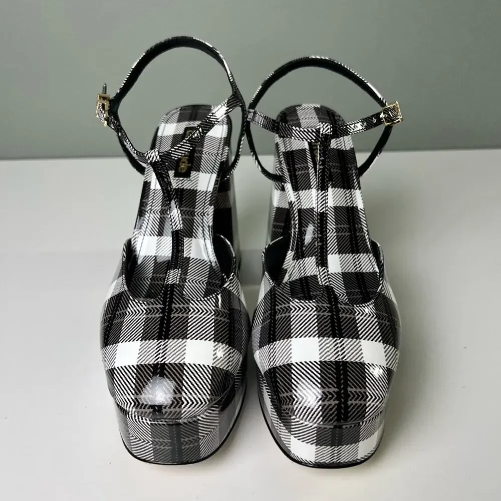 Larroude Pixie Plaid Pumps in Black Motif 7.5